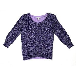 Dana Buchman Top Women's Medium Purple Animal Print Button Up Shirt